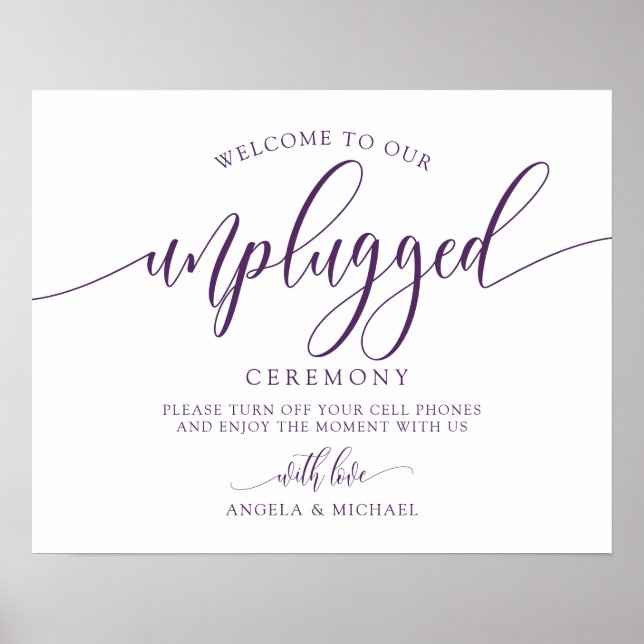 Unplugged Wedding Ceremony-Typography- Plum Purple Poster (Front)