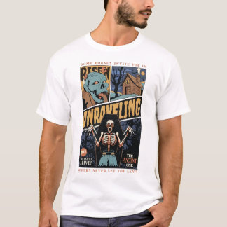 Unraveling Horror – Haunted Cabin, Skeleton & Anci T-Shirt