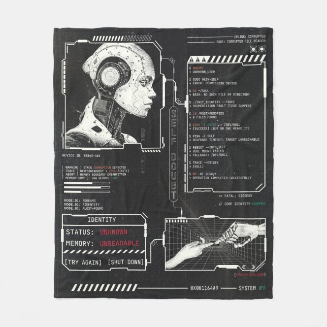 Unrecognised - Techno-Brutalist Streetwear Design Fleece Blanket (Front)