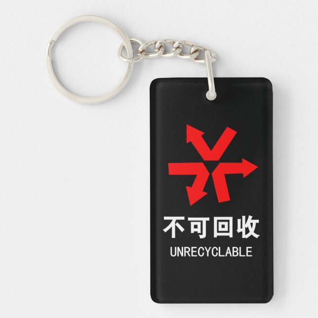 Unrecyclable ~ Chinese Language Hanzi Sign Key Ring (Front)