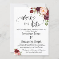 Unsave the dates wedding date change marsala invit