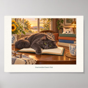 Unscheduled Book Club Reading Cats Art Poster