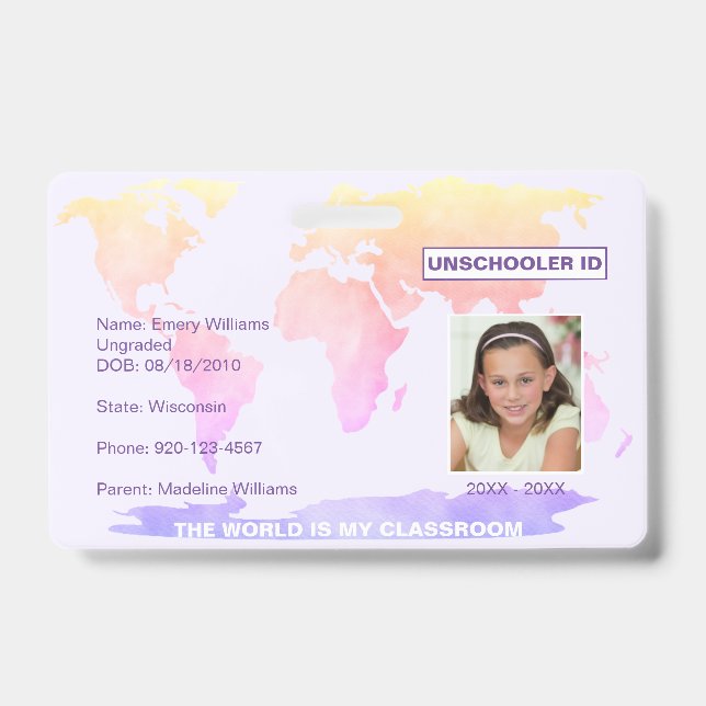 Unschooler Student ID World Map Badge (Front)
