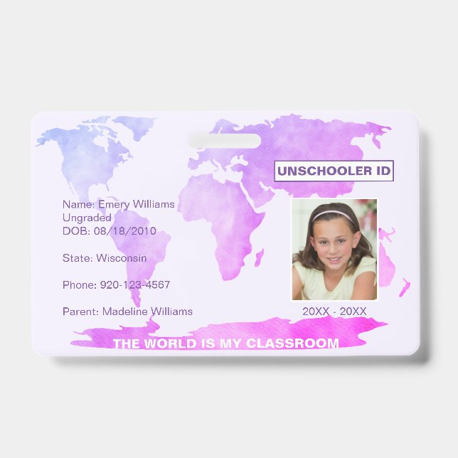 Unschooling Homeschooling Map Badge ID Badge (Front)