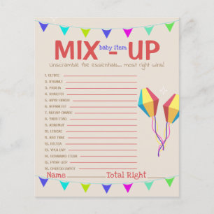 Unscramble Mix-Up Baby items Party Game Card