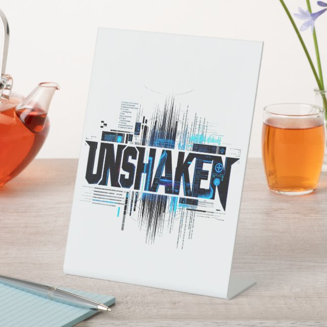UNSHAKEN Cyberpunk Tabletop Sign (In SItu)