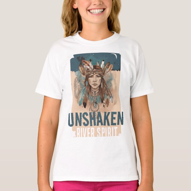 Unshaken River Spirit, Empowerment Boho Art Girls T-Shirt (Front)