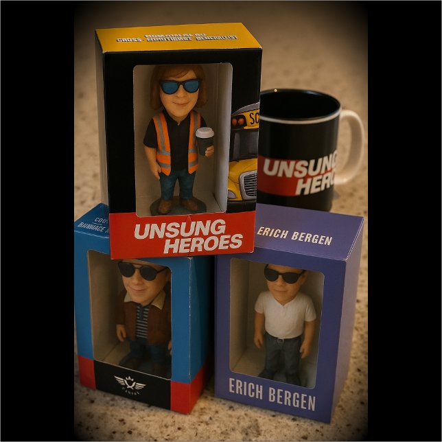 UnSung Heroes Hot Beverage Mug (The UnSung Hero Mug creeps up on the 3D Printed Bobbleheads from cheshirefx.com)