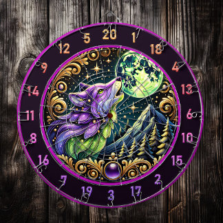 Untamed Wolf Under Starry Night Glow Dartboard