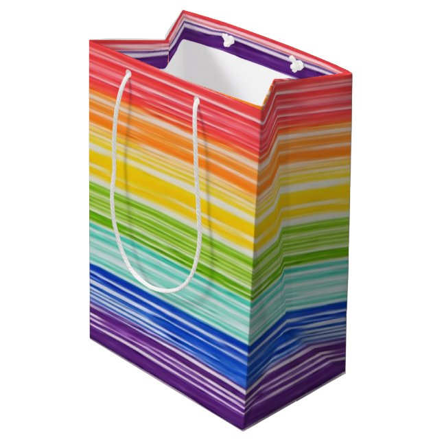 Untidy rainbow stripes medium gift bag (Back Angled)