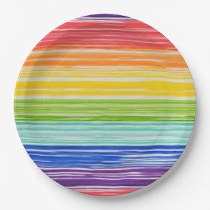 Untidy rainbow stripes paper plate