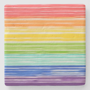 Untidy rainbow stripes stone coaster