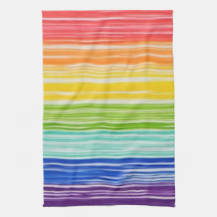 Untidy rainbow stripes tea towel