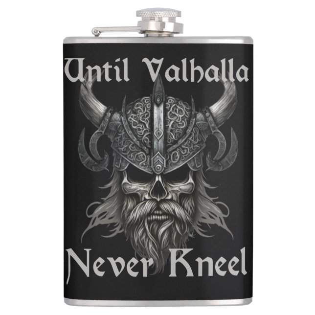 Until Valhalla Never Kneel Hip Flask (Front)