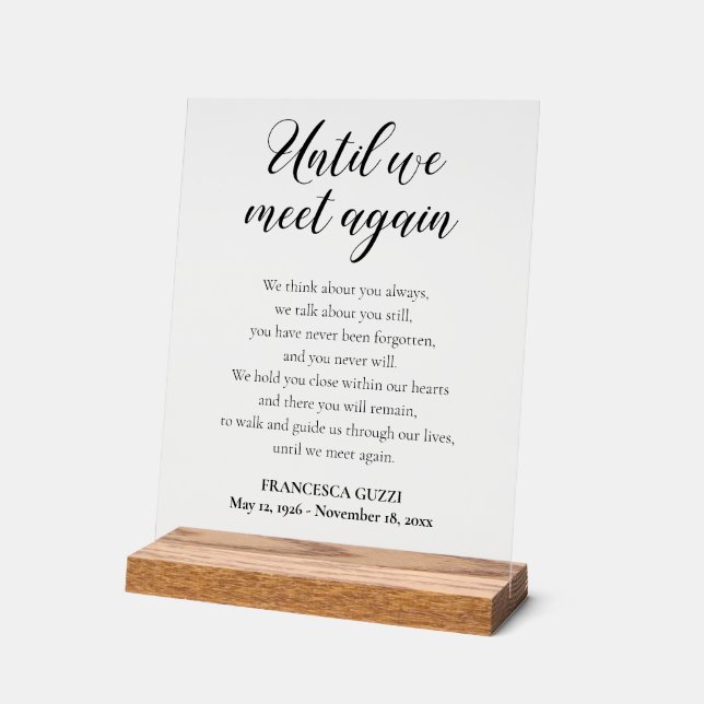 Until We Meet Again Memory Poem With Name Acrylic Sign (Angle)