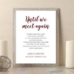 Until We Meet Again Red Celebration Of Life Poem Poster