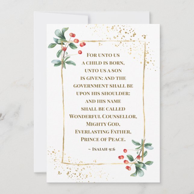 Unto Us A Child is Born Bible Verse Christmas Flat Holiday Card (Front)