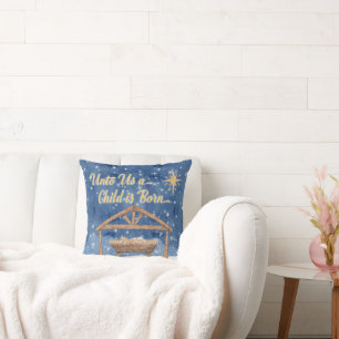 Unto Us A Child Is Born Christmas Nativity Cushion