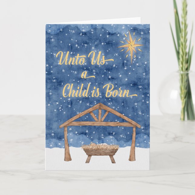 Unto Us A Child Is Born Christmas Nativity Thank You Card (Front)
