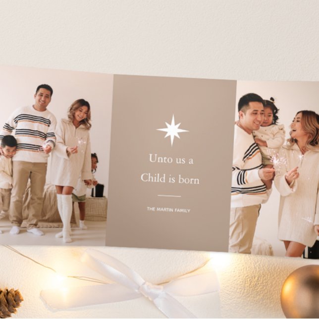 Unto Us a Child is Born Photo Collage Christmas Tri-Fold Holiday Card (Creator Uploaded)