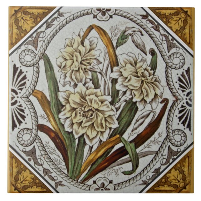 Unusual 1880s Victorian Floral Transferware Tile (Front)