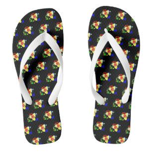 unusual black with yellow and red flower pattern jandals