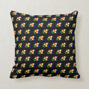 unusual black with yellow and red flower pattern t cushion