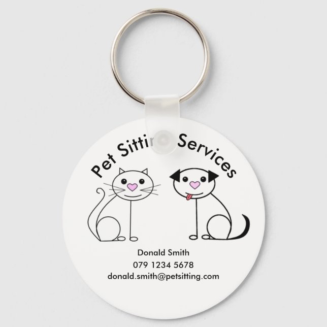 Unusual business card pet sitter promotion key ring (Front)