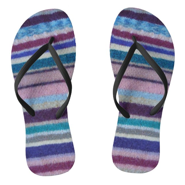 unusual fun vintage hand knitted colourful stripey jandals (Footbed)