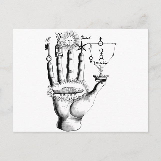 Unusual Hand Sun Alchemy Steampunk Postcard (Front)
