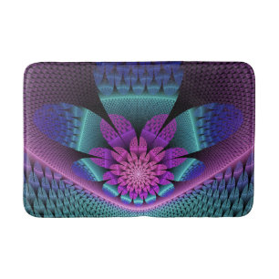 Unusual Patterned Colourful Fantasy Flower Fractal Bath Mat