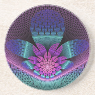 Unusual Patterned Colourful Fantasy Flower Fractal Coaster