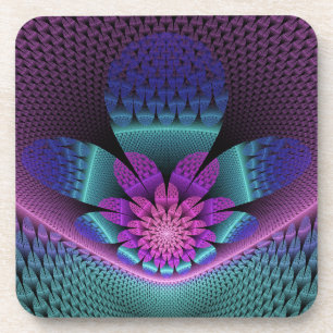 Unusual Patterned Colourful Fantasy Flower Fractal Coaster