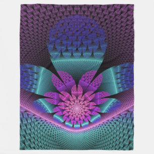 Unusual Patterned Colourful Fantasy Flower Fractal Fleece Blanket