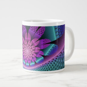 Unusual Patterned Colourful Fantasy Flower Fractal Large Coffee Mug