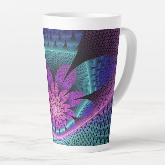 Unusual Patterned Colourful Fantasy Flower Fractal Latte Mug (Right Angle)