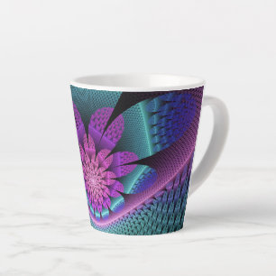 Unusual Patterned Colourful Fantasy Flower Fractal Latte Mug