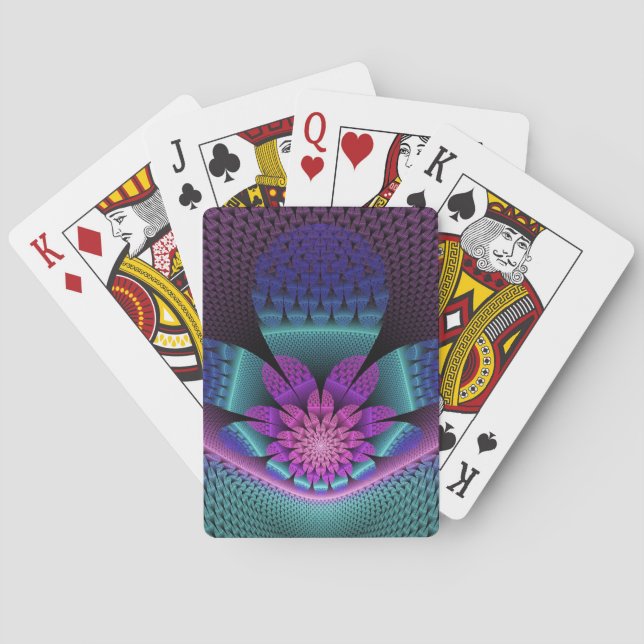 Unusual Patterned Colourful Fantasy Flower Fractal Playing Cards (Back)