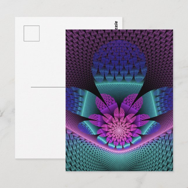 Unusual Patterned Colourful Fantasy Flower Fractal Postcard (Front/Back)