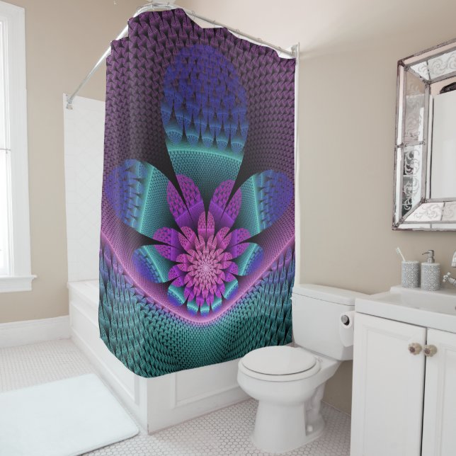 Unusual Patterned Colourful Fantasy Flower Fractal Shower Curtain (In Situ)