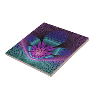 Unusual Patterned Colourful Fantasy Flower Fractal Tile