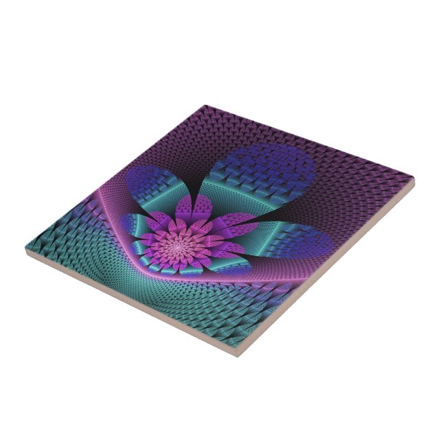 Unusual Patterned Colourful Fantasy Flower Fractal Tile (Side)