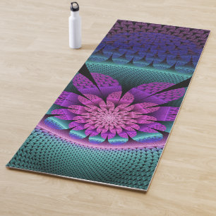 Unusual Patterned Colourful Fantasy Flower Fractal Yoga Mat