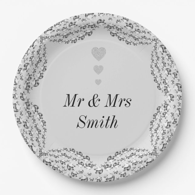 Unusual pretty personalised wedding party plates (Front)
