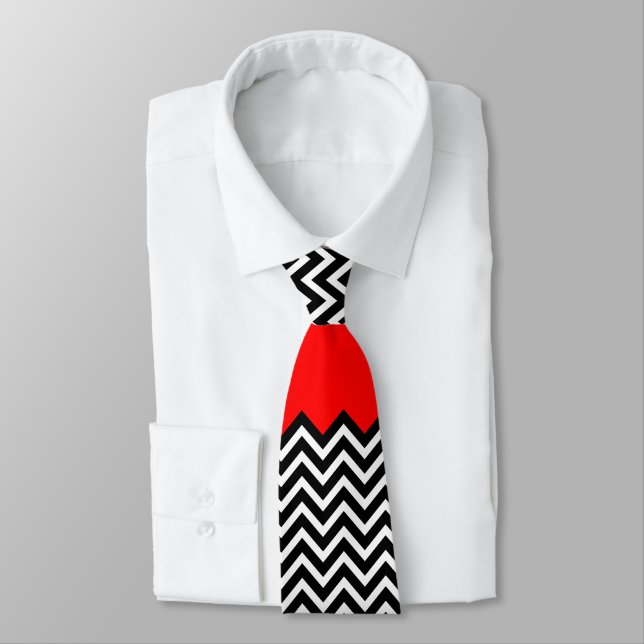 Unusual Red White and Black Chevron Zig Zag Tie (Tied)