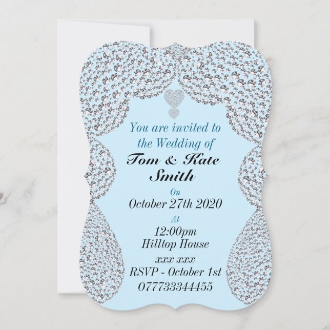 unusual rhinestone personalised wedding invitation (Front)