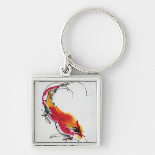 Unusual Rooster. Calligraphy and watercolor. Key Ring (Front)