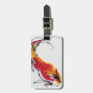 Unusual Rooster. Calligraphy and watercolor. Luggage Tag
