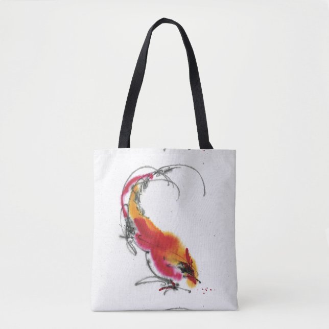 Unusual Rooster. Calligraphy and watercolor. Tote Bag (Front)