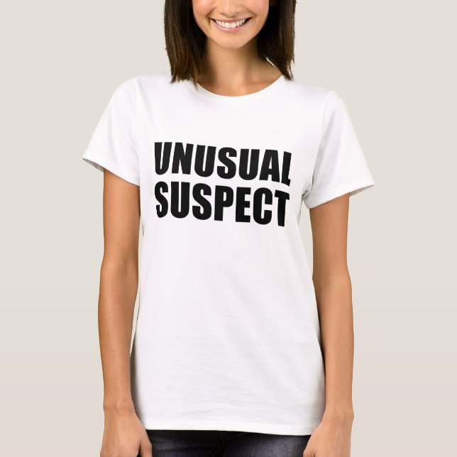 Unusual Suspect Novelty Funny Criminal Joke T-Shirt (Front)